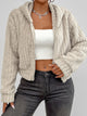 Zip Up Long Sleeve Fuzzy Hooded Jacket Beige