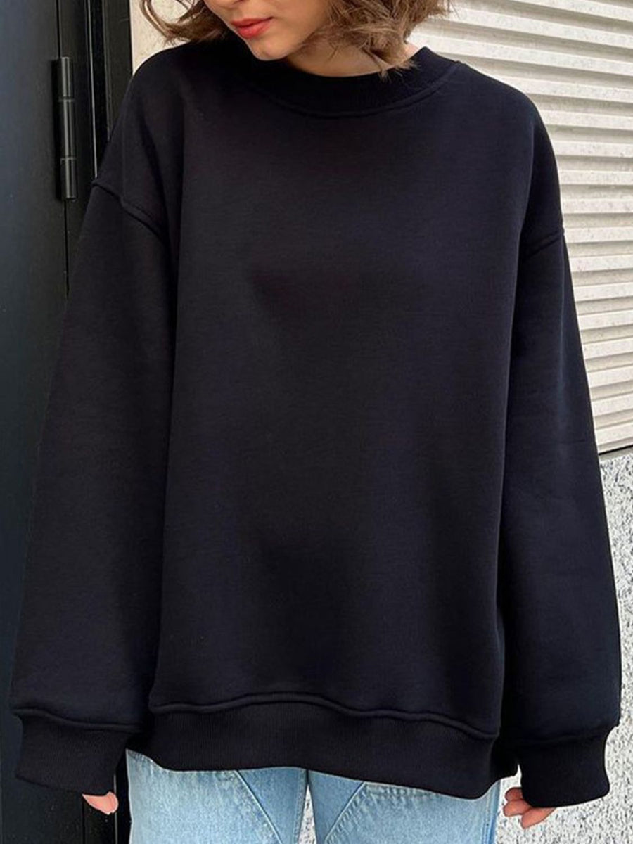 Oversize Round Neck Dropped Shoulder Sweatshirt Black
