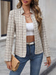 Plaid Open Front Long Sleeve Jacket Beige