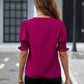 Notched Short Sleeve Blouse