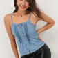 Pleated Detail Buttoned Denim Cami