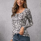 Ivy Lane Leopard Quarter Snap Long Sleeve Blouse