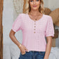 Eyelet Round Neck Short Sleeve Blouse