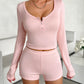 Scoop Neck Long Sleeve Top and Shorts Set