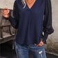 Perfee V-Neck Long Mesh Sleeve Top