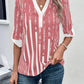 Striped Notched Half Sleeve Blouse