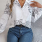 Letter Printed Button Up Long Sleeve Blouse