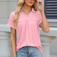 Ruched Johnny Collar Short Sleeve Blouse