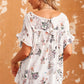 Floral Boat Neck Flounce Sleeve Blouse