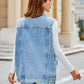 Pocketed Button Up Sleeveless Denim Jacket