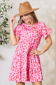Double Take Short Flounce Sleeve Tiered Dress Pink