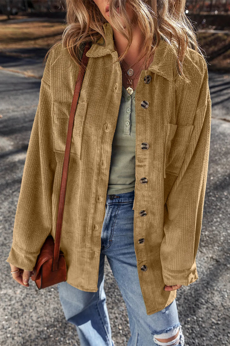 Button Up Long Sleeve Jacket Camel