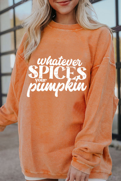 Letter Graphic Round Neck Long Sleeve Oversize Sweatshirt Sherbet