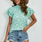 Ditsy Floral Mock Neck Flounce Sleeve Blouse