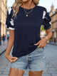 Perfee Printed Round Neck Short Sleeve T-Shirt Dark Blue