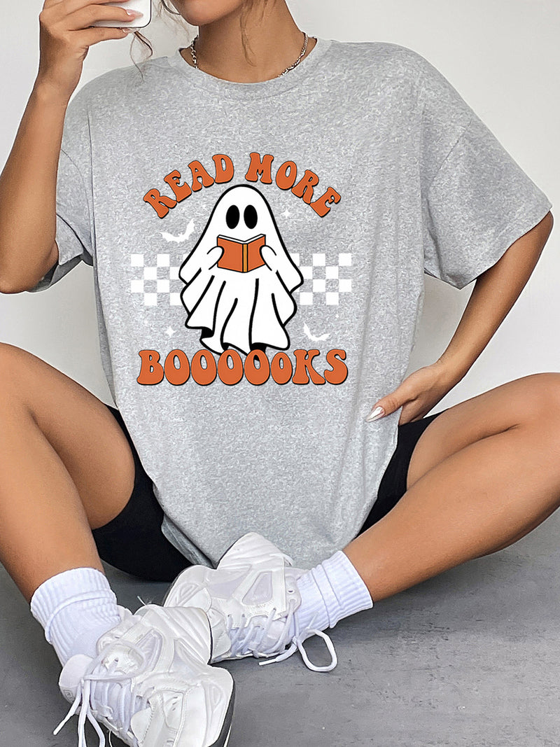 Round Neck Short Sleeve Ghost Graphic T-Shirt Cloudy Blue