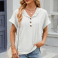 Eyelet Drawstring Hooded Short Sleeve Blouse