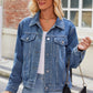 Pocketed Collared Neck Denim Jacket