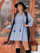 Plus Size Tie Neck Tassel Detail Long Sleeve Mini Dress Misty Blue