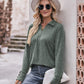 Mandy Decorative Button Johnny Collar Long Sleeve Blouse