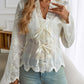 Devine Tied Frill V-Neck Long Sleeve Lace Top