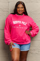 Simply Love Full Size NORTH POLE UNIVERSITY Graphic Sweatshirt Hot Pink