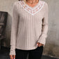 Lace Detail V-Neck Long Sleeve T-Shirt