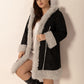 Plus Size Fuzzy Trim Open Front Long Sleeve Hooded Coat