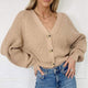 Button Up V-Neck Long Sleeve Cardigan Tan