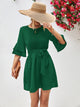 Round Neck Tie Belt Flounce Sleeve Dress Forest