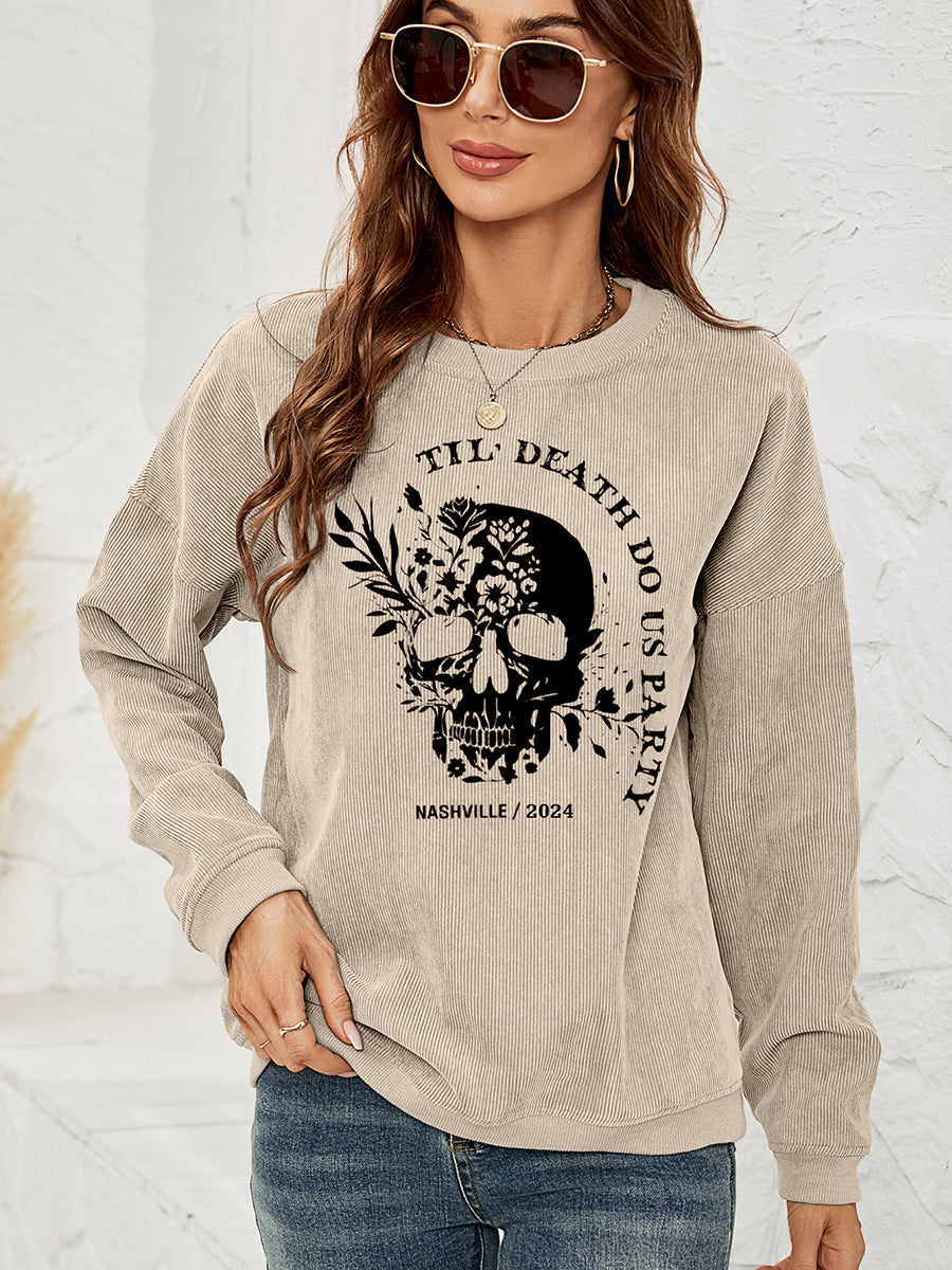 Skull Graphic Dropped Shoulder Sweatshirt Sand