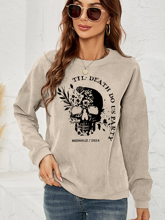 Skull Graphic Dropped Shoulder Sweatshirt Sand