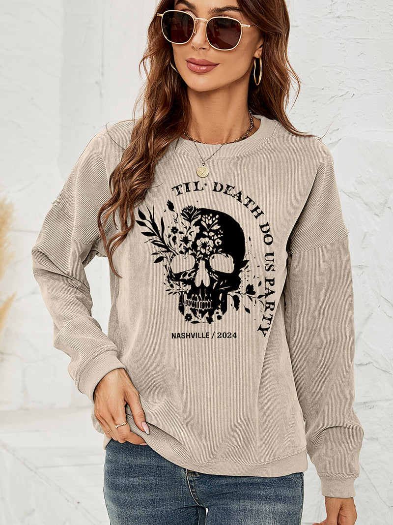 Skull Graphic Dropped Shoulder Sweatshirt Sand
