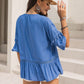 Tiered Tie Neck Half Sleeve Blouse