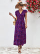 Printed Surplice Neck Flutter Sleeve Slit Dress Blue Purple