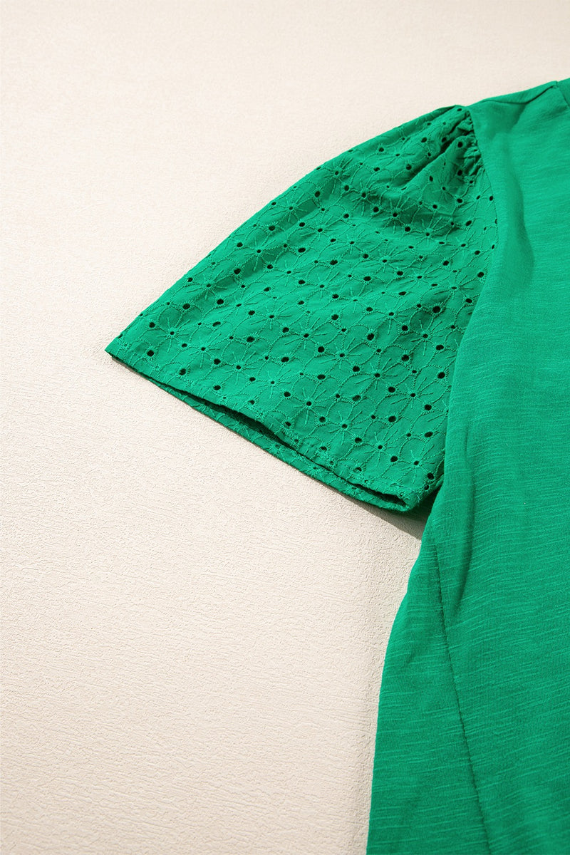 Eyelet Embroidered Patchwork Top