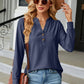 Notched Neck Long Sleeve Buttoned Blouse