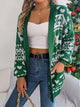 Pocketed Open Front Long Sleeve Cardigan Dark Green