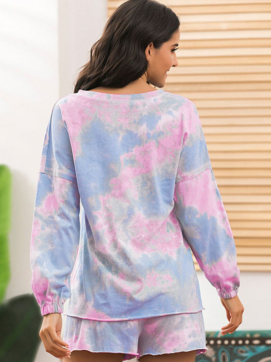 Tie-Dye Long Sleeve Top and Shorts Lounge Set