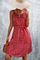 Printed V-Neck Tie Waist Mini Dress Red