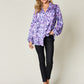 Double Take Full Size Printed Ruffle Trim Balloon Sleeve Shirt