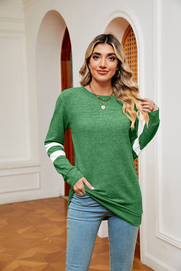 Round Neck Long Sleeve Top Mid Green