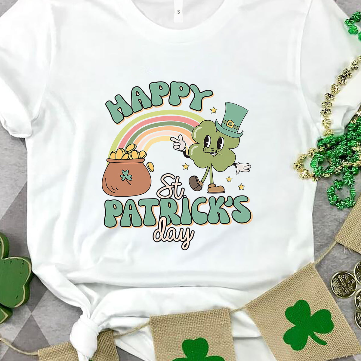 HAPPY ST PATRICK'S DAY Round Neck T-Shirt White