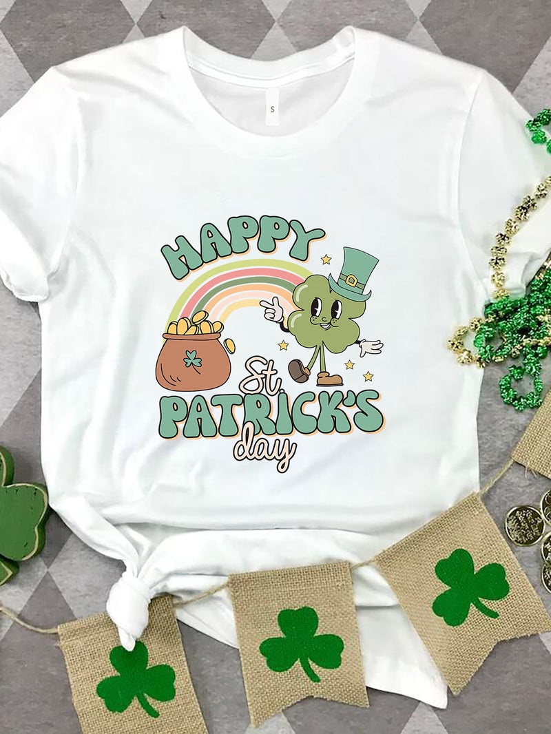 HAPPY ST PATRICK'S DAY Round Neck T-Shirt White
