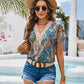 Printed V-Neck Short Sleeve Blouse