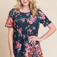 BOMBOM Floral Short Sleeve Maxi Dress