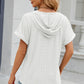 Eyelet Drawstring Hooded Short Sleeve Blouse