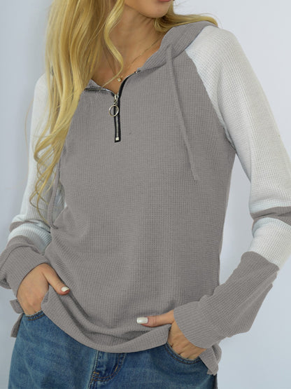 Shiny Quarter-Zip Waffle-Knit Hoodie