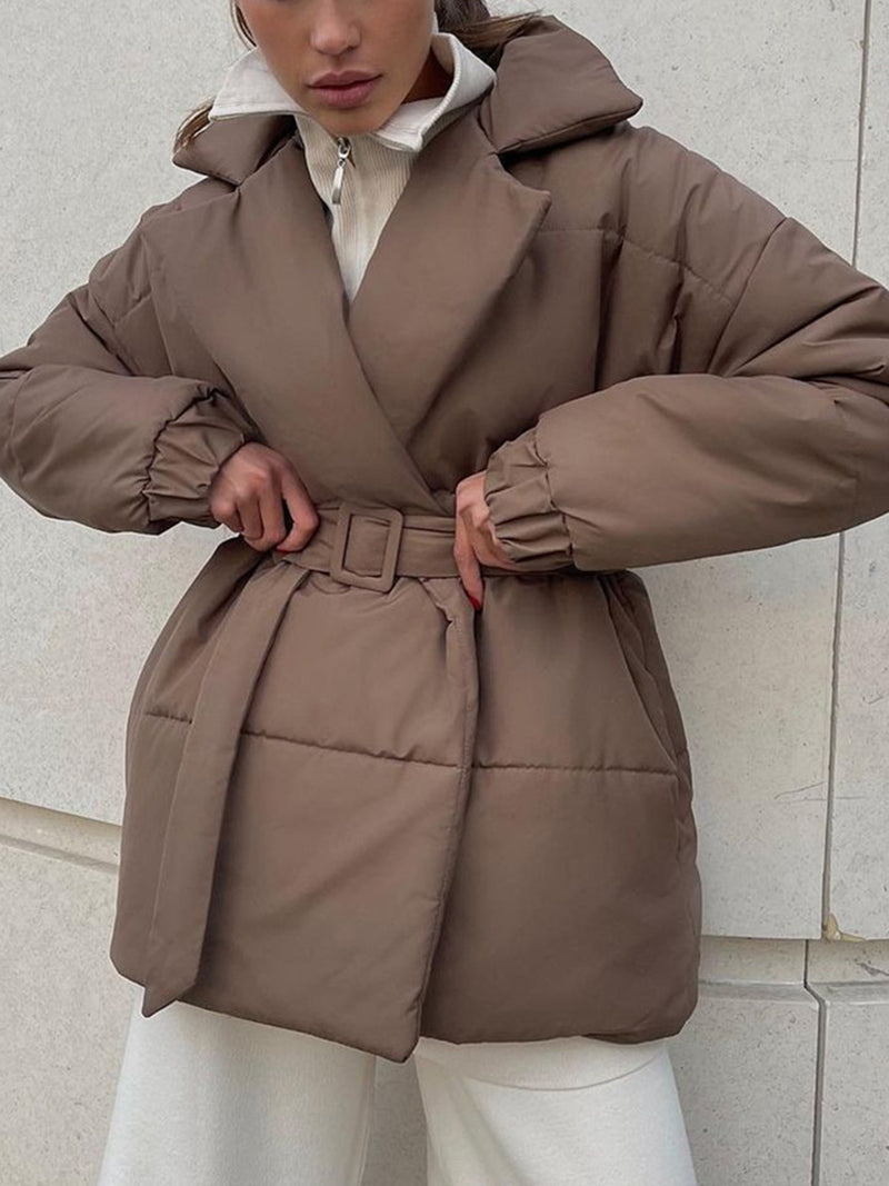 Puffer Long Sleeve Winter Coat with Belt