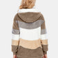 Full Size Drawstring Color Block Zip Up Hooded Outerwear